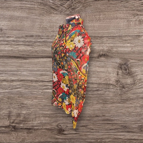 Alice & Olivia Silk Blend Boho Floral Metallic Button Up Collared Top Size XS - Picture 3 of 6